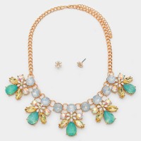 Pastels Floral Crystal Teardrop Statement Necklace